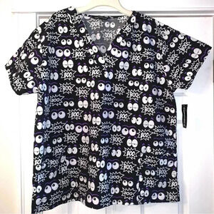 NWT Cassandra O Scrub Top Plus Size 2X  Halloween Print Boo Ghost Scrubs Nurse